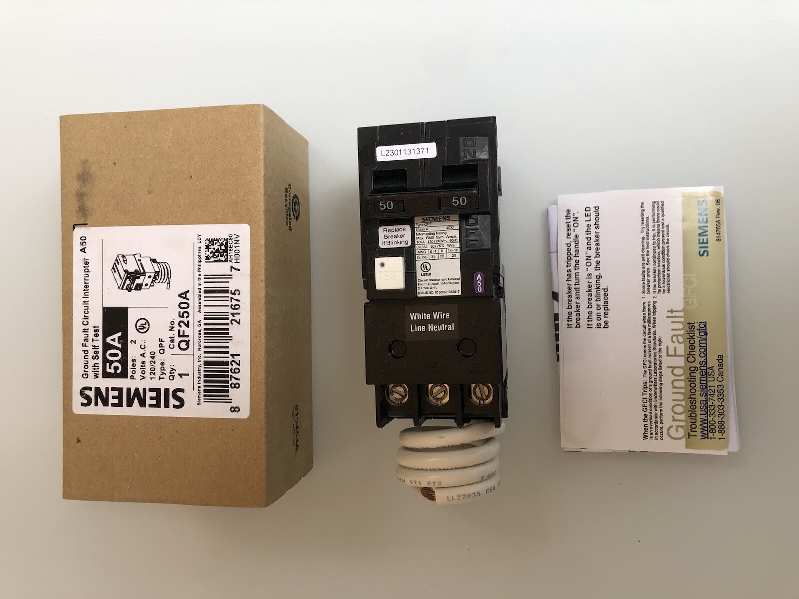 Siemens QF250A 50 Amp 240V Ground Fault Circuit Interrupter