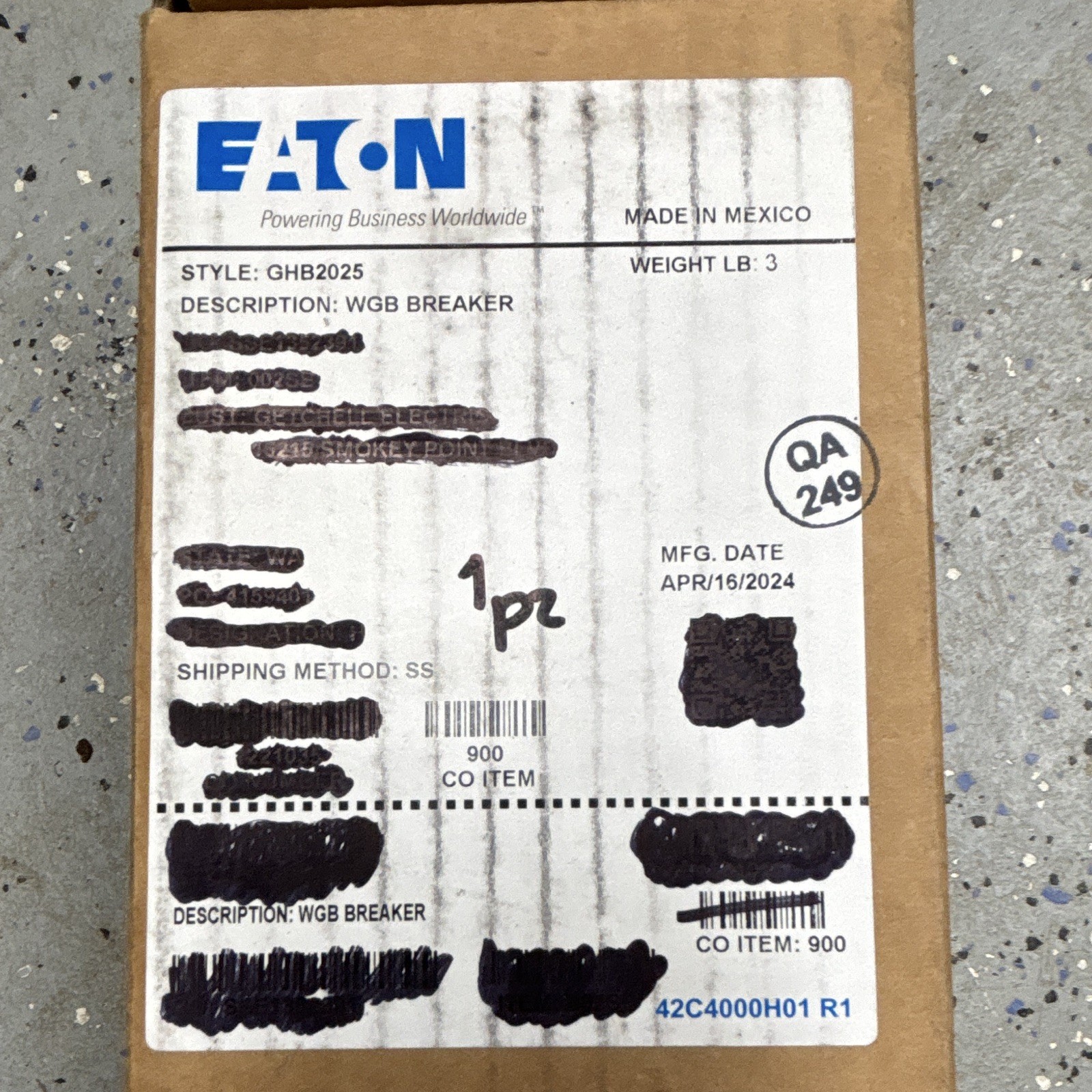 Eaton GHB2025 WGB Ground Fault Circuit Breaker 25A AC On/Off Brown/White 1pk