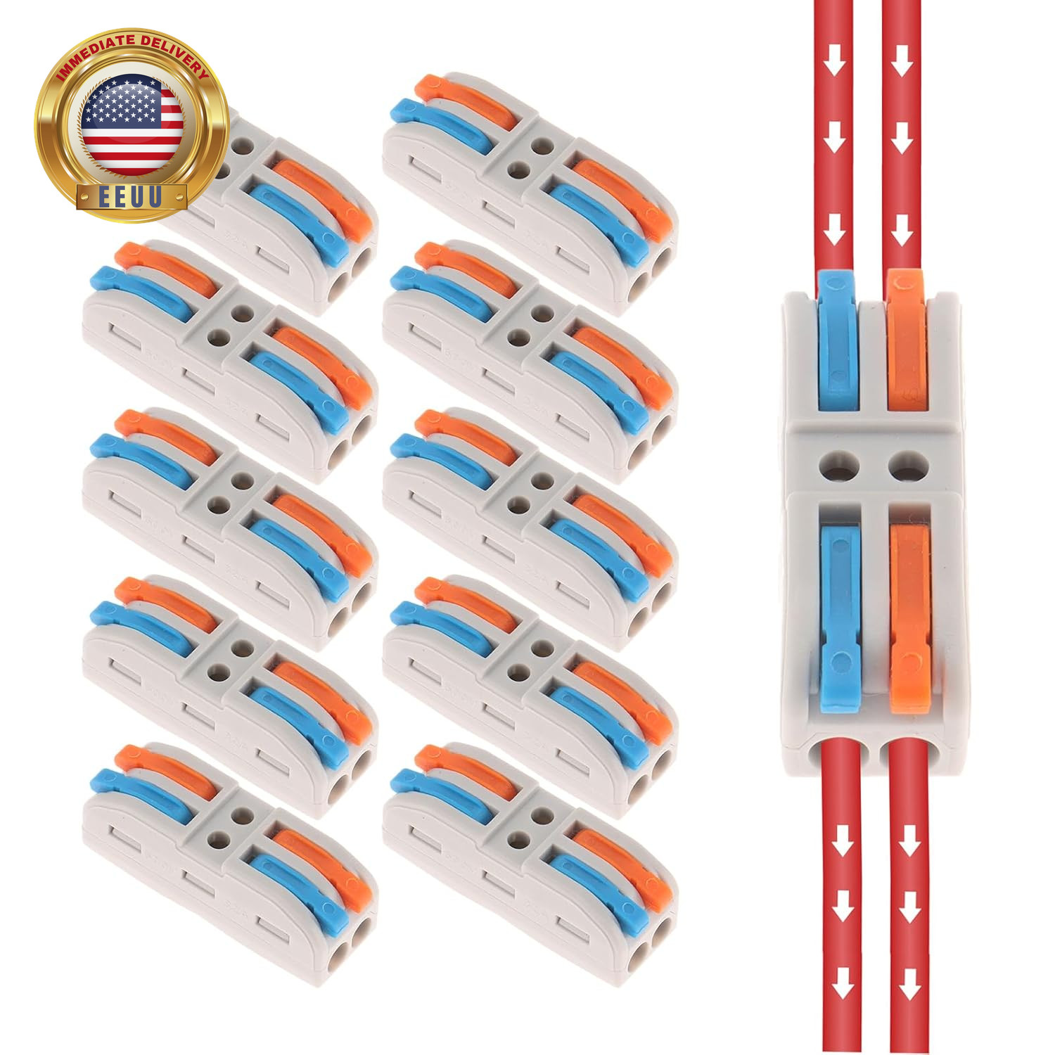 10Pcs Lever Wire Connectors SPL-2 Lever-Nut Wire Connectors 2 Way 4 Port Quick W