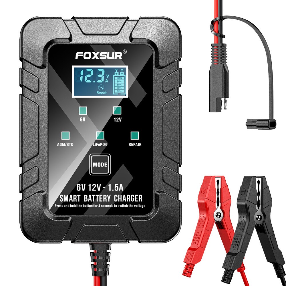6V 12V 1.5A Smart Battery Charger for Car Motorcycle AGM GEL LiFePO4 Trickle