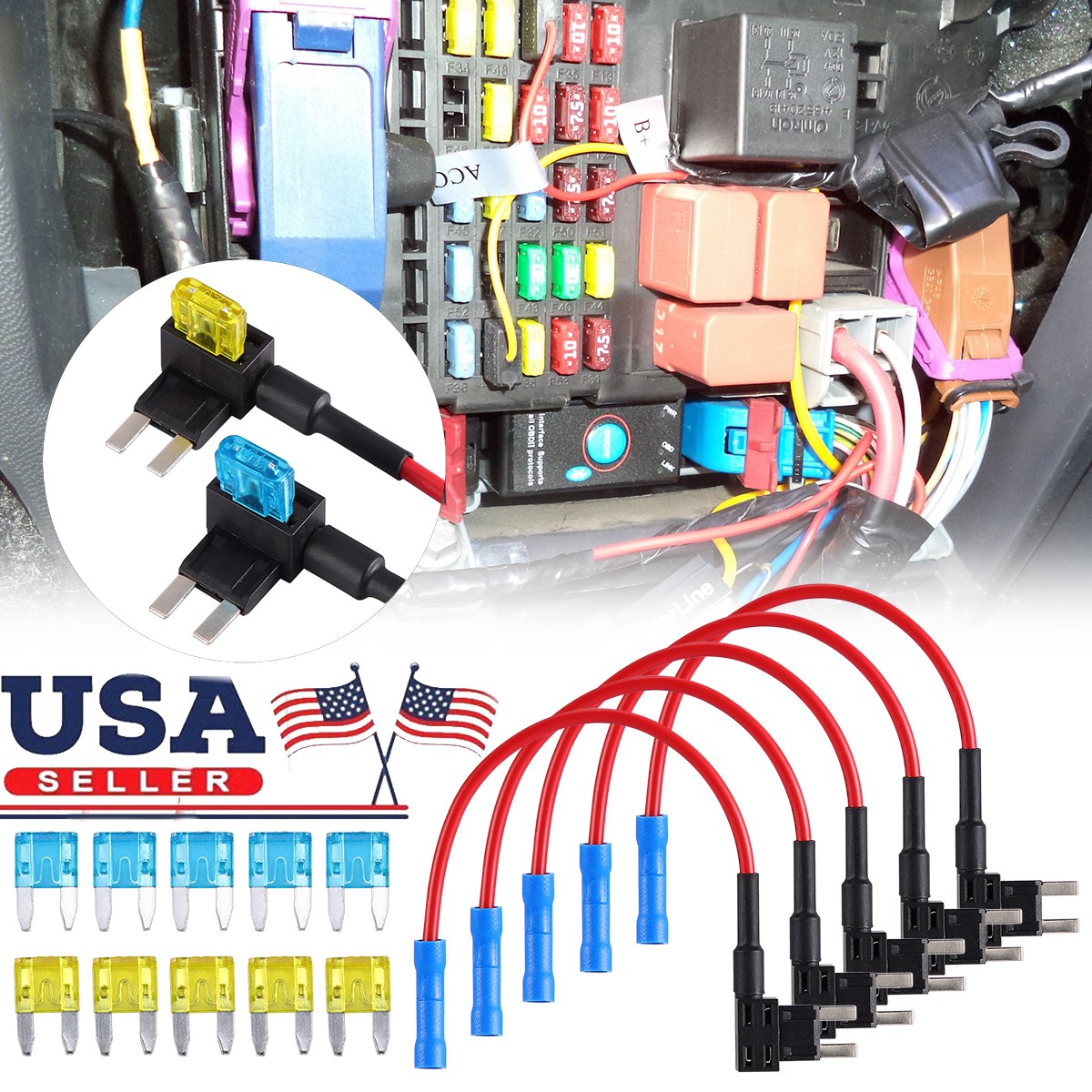 Fuse Holder Add-a-circuit Fuse TAP Adapter Mini ATM APM Blade for Cars Boats ATV