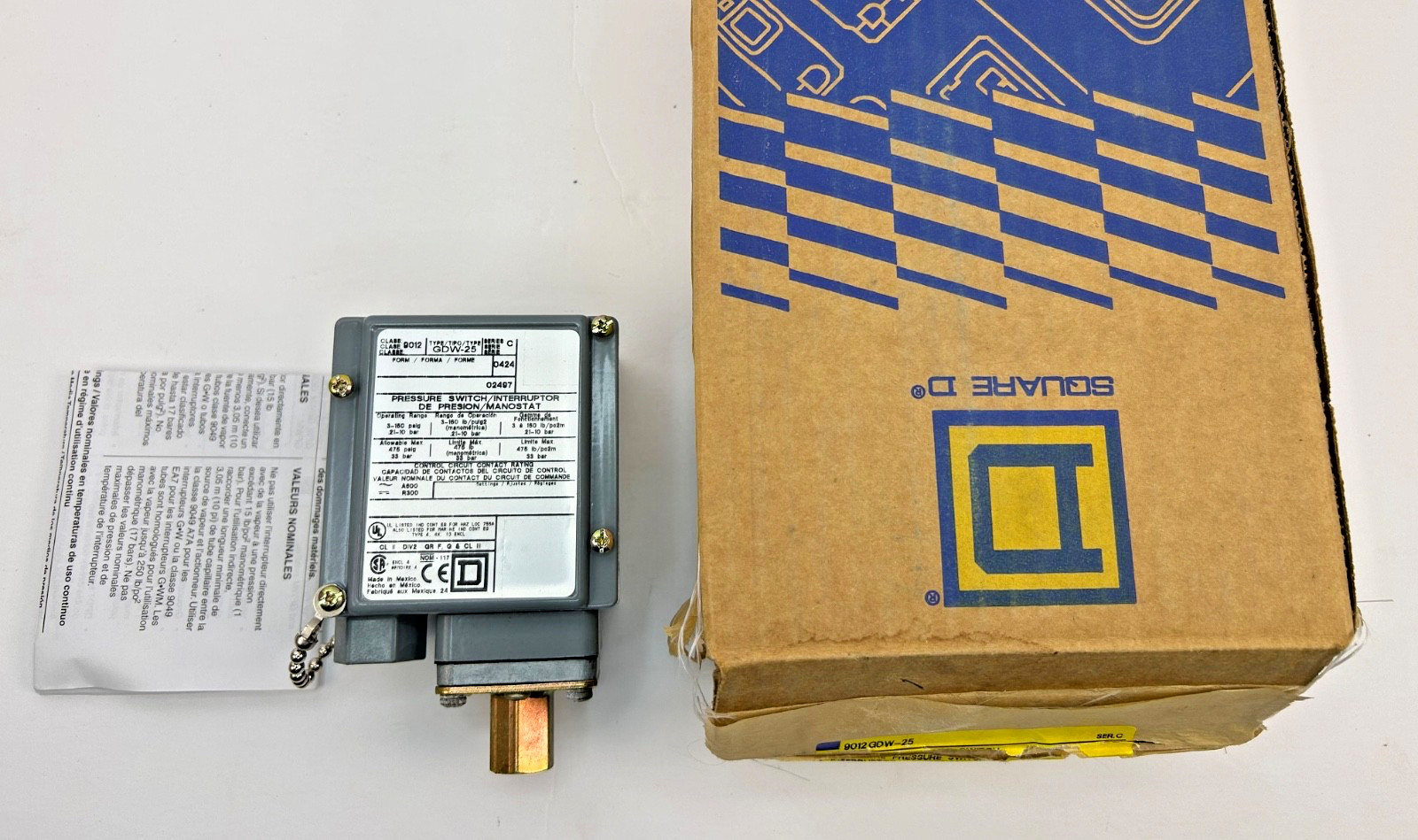 NEW Square D 9012 GDW-25 Industrial Pressure Switch type 4 series C