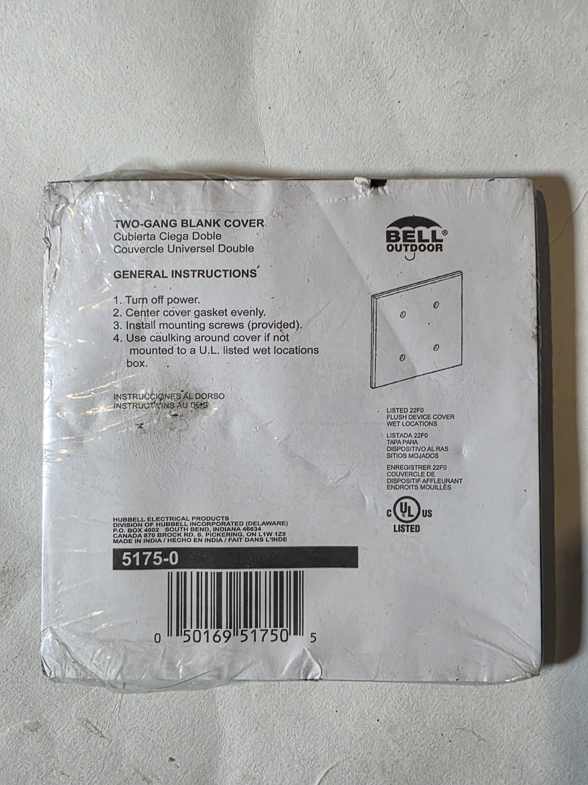 1 pk RACO 5175-0, 4-1/2″ x 4-1/2″ Blank 2-Gang Weatherproof Device Box Cover NEW