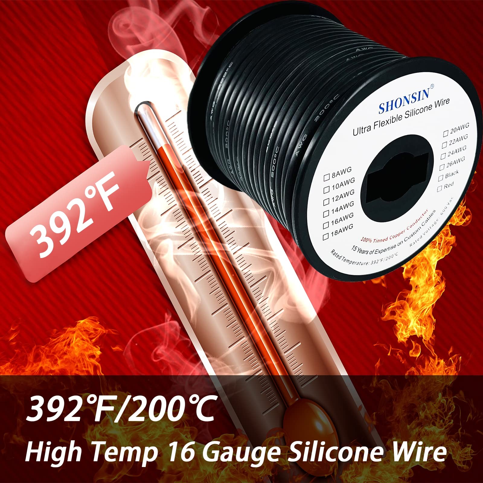 16 Gauge Silicone Wire Spool 100FT Black, Extremely Flexible 16 AWG Automotiv…