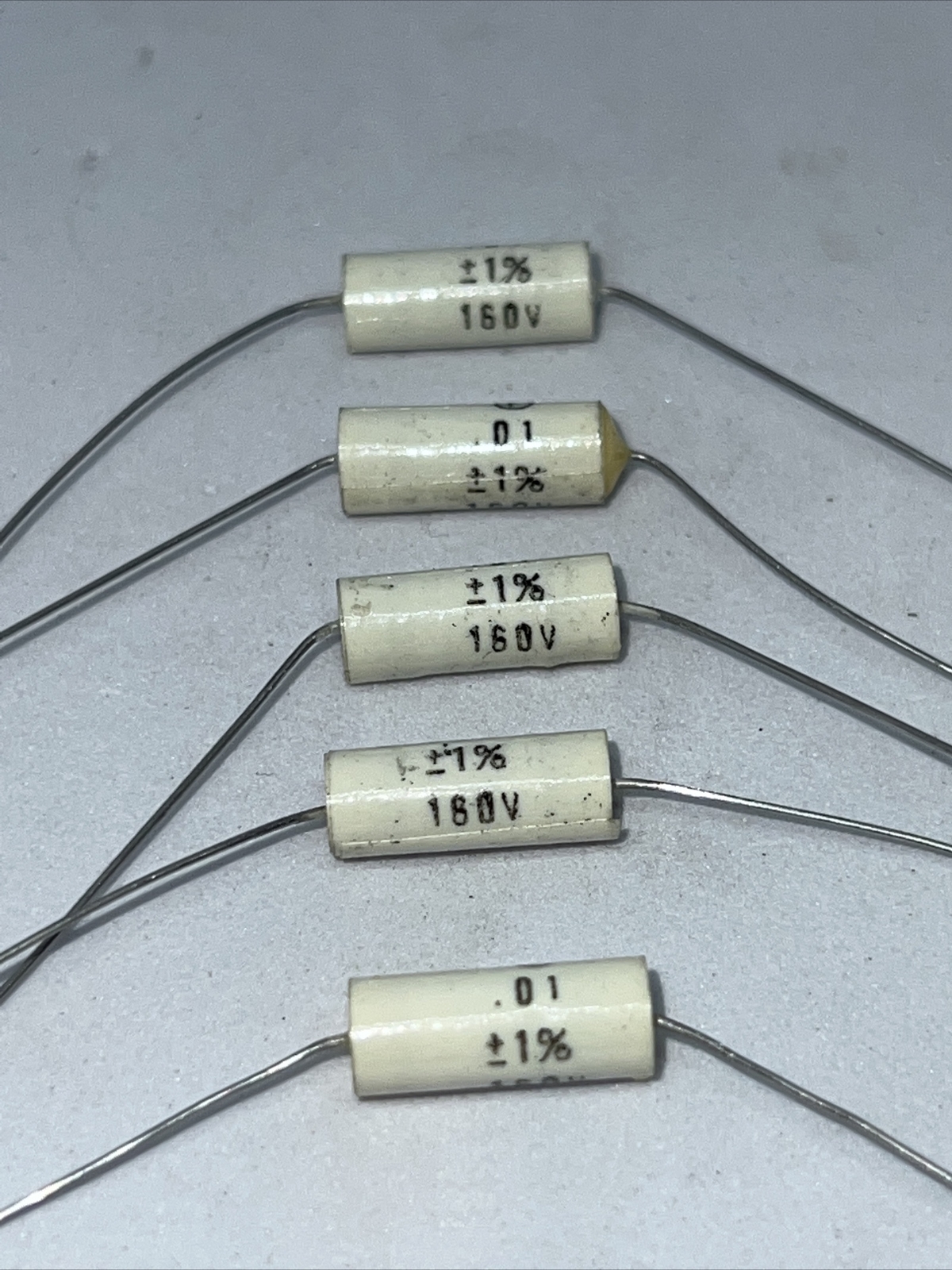 .01uf 160V Axial Film Polystyrene Capacitor 160 Volts 10000pF New Lot of (5)