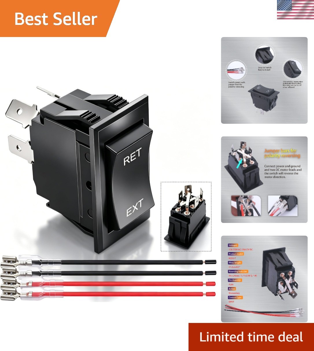 Compact Reverse Polarity Rocker Switch – 20A 12V for Efficient Motor Control