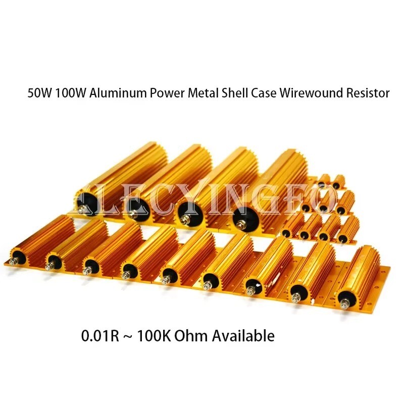 RX24 50W Watt Power Metal Shell Aluminium Gold Resistor 0.01R-510K Resistance