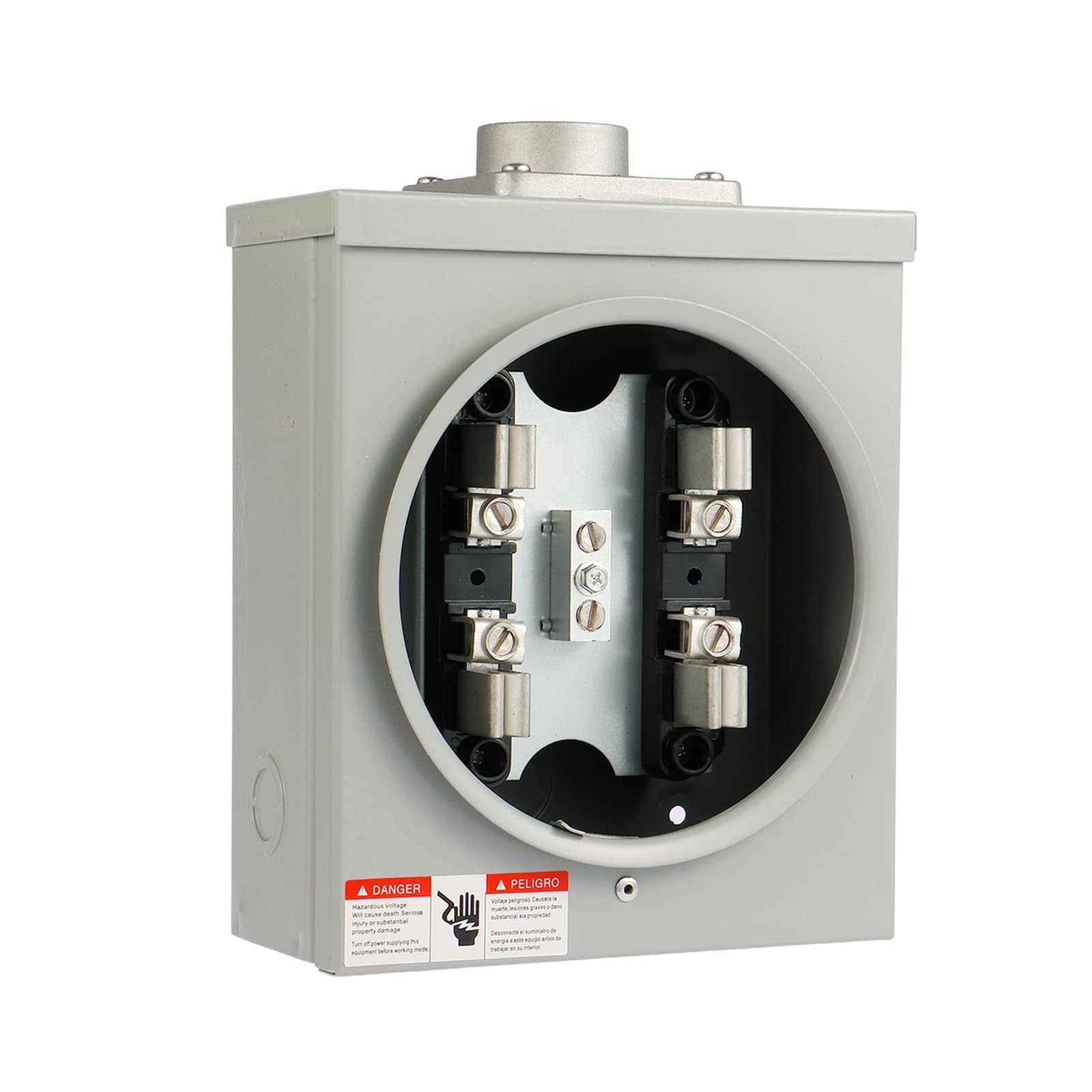 100 Amp Meter Socket, 4 Jaw Meter Base, 600V 3 Wire Ring Type, with Horn Bypass