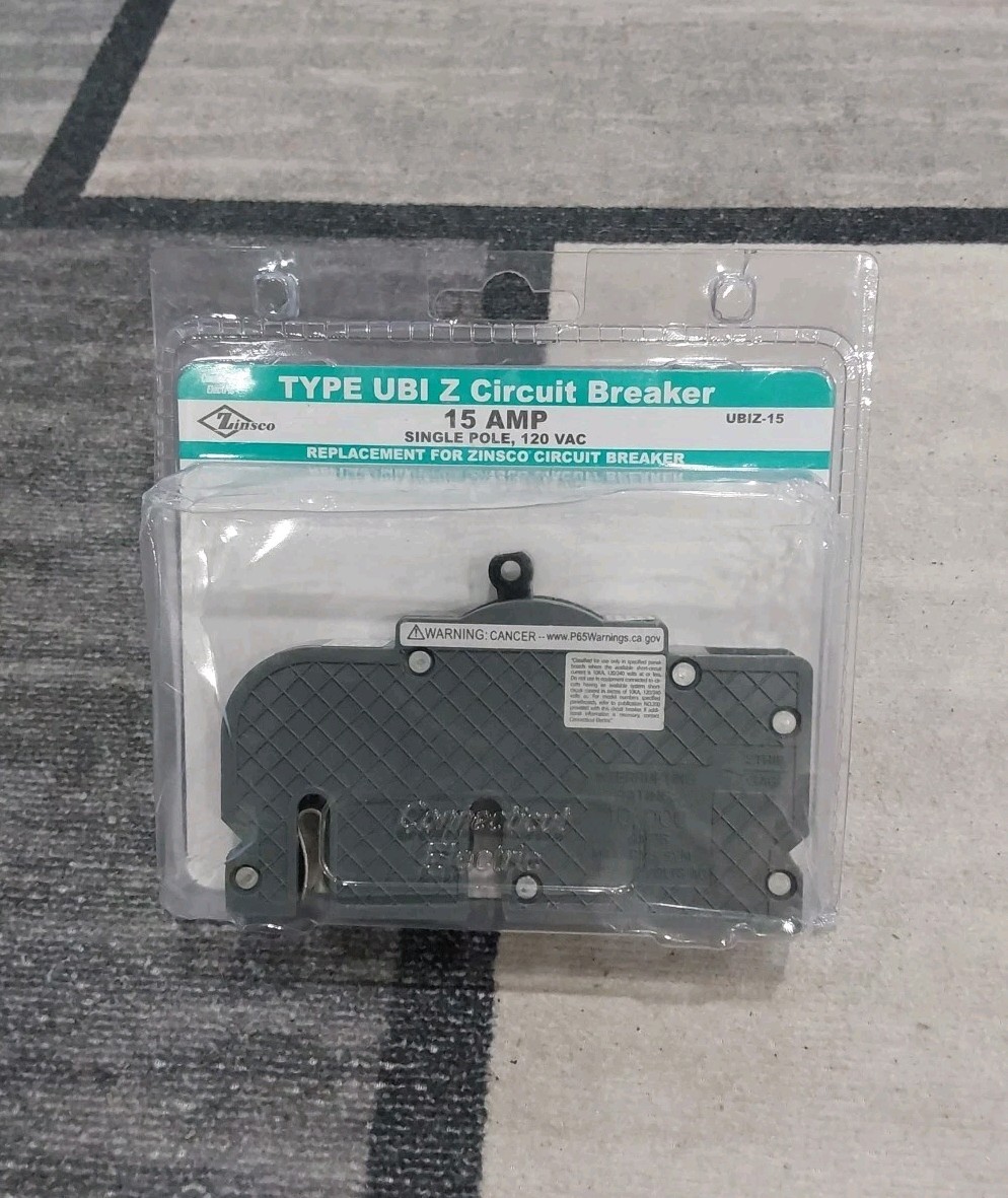 Zinsco UBI TYPE Z Circuit Breaker 15 AMP UBIZ-15 Single Pole 120/240 VAC NEW I