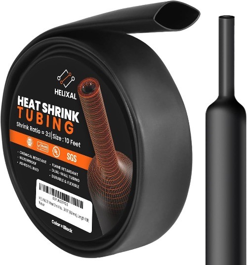3/16 Inch 4.8mm Heat Shrink Tubing Dual Wall Adhesive Lined 3:1 – Black -10 feet