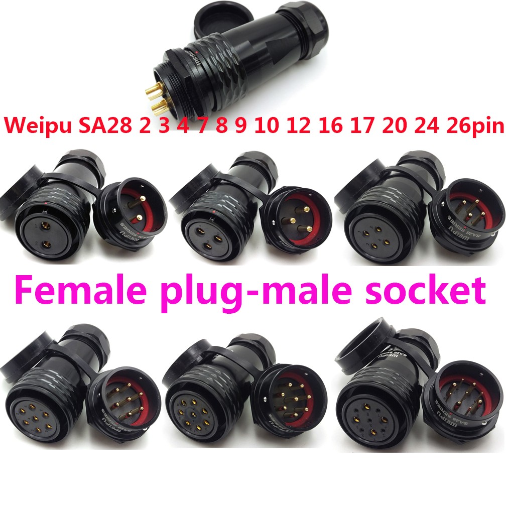 WEIPU SA28 2 to 35pin Heavy Duty Metal Aviation Bulkhead Connector Male + Female