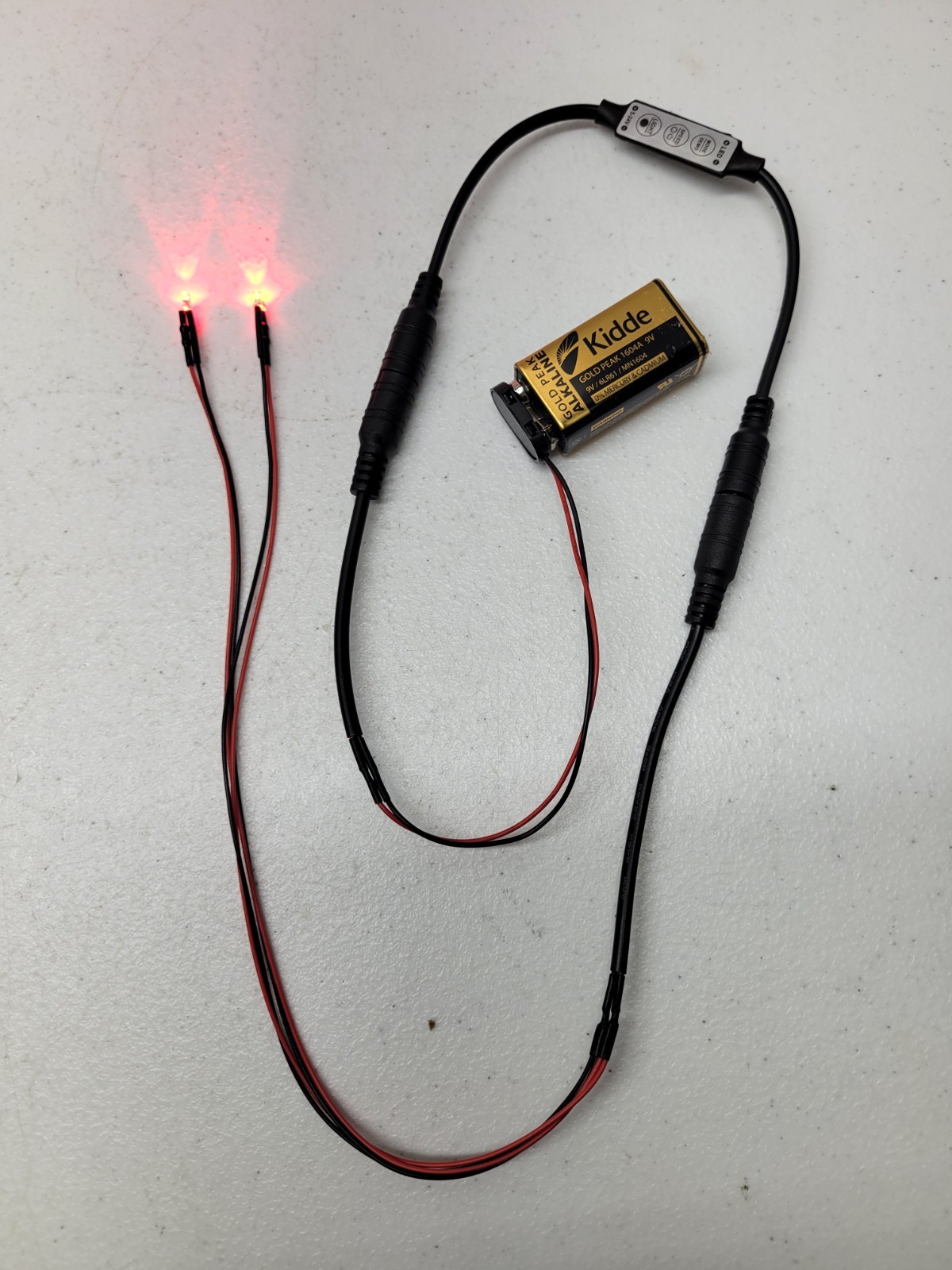 Prewired Double Red LED with on/off/Speed/Mode Switch 9 Volt Battery Connector