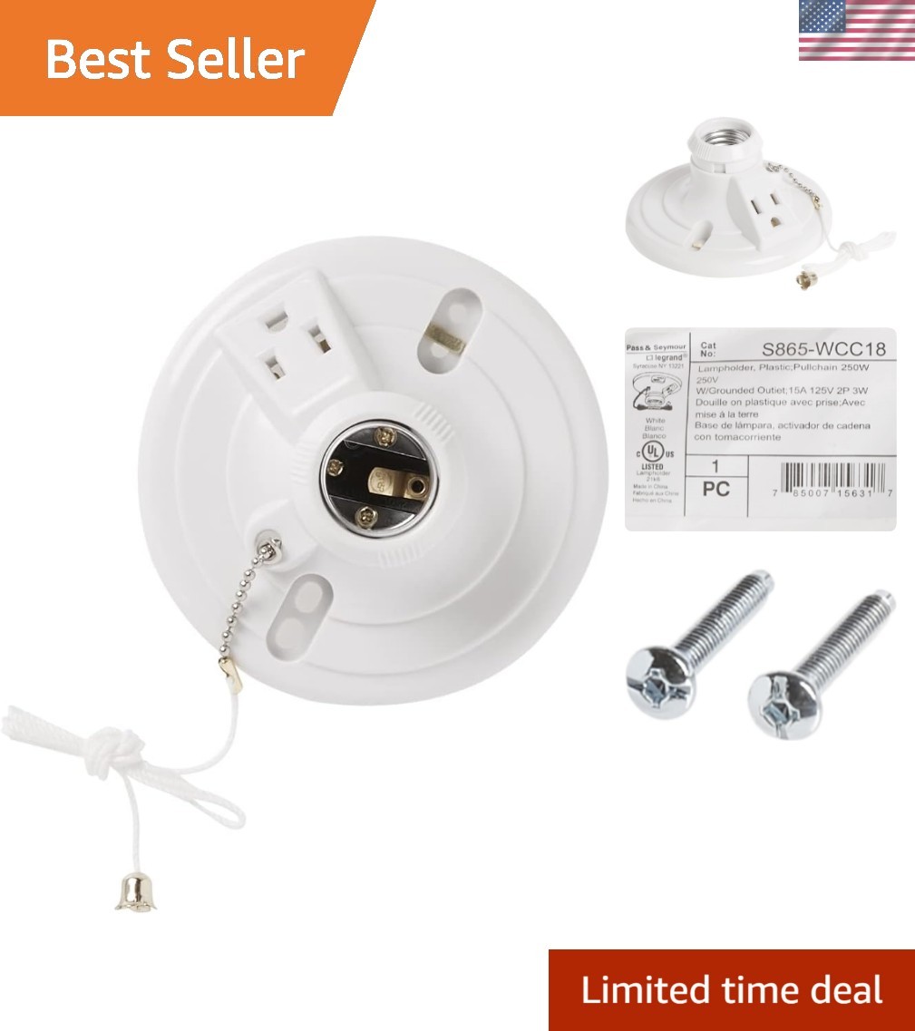Legrand 250W 250V Medium Base A26 Lampholder, Plastic, 15 Amp Outlet, Pull Ch…