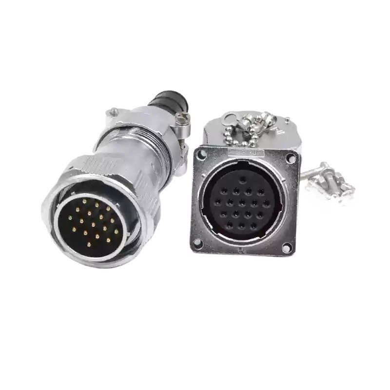 WY28 17-pin 500V Straight Double Pressure Plate Cable Plug Square Flange Socket