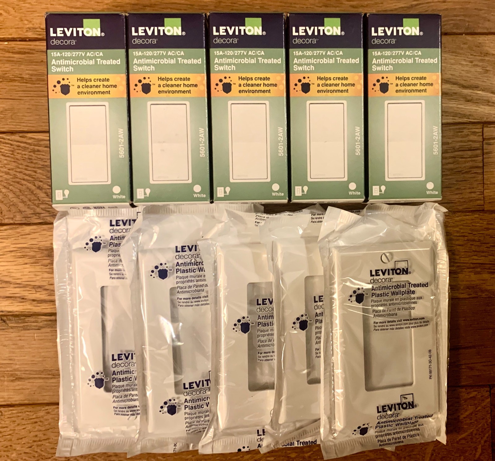LEVITON DECORA SWITCH & PLATE SET 15A 1-POLE WHITE ANTIMICROBIAL FREE SHIPPING!