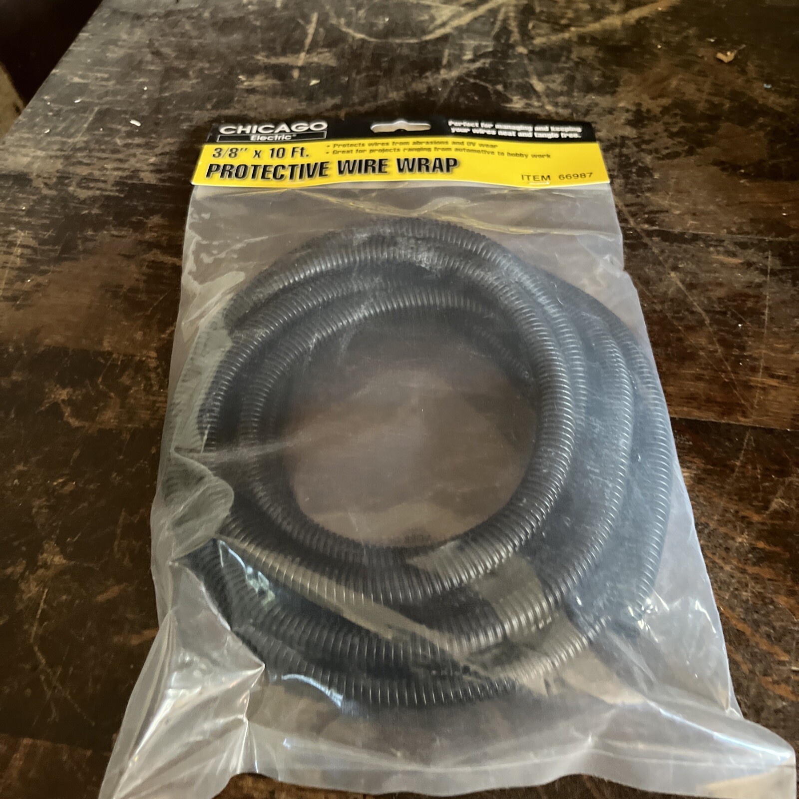 CHICAGO ELECTRIC 3/8” X 10 FT PROTECTIVE WIRE WRAP 66987 NEW