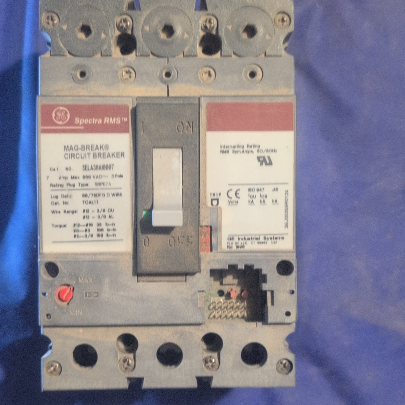 GE Spectra RMS Mag-Break Circuit Breaker 7A 600VAC 3-Pole AC SELA36AI0007