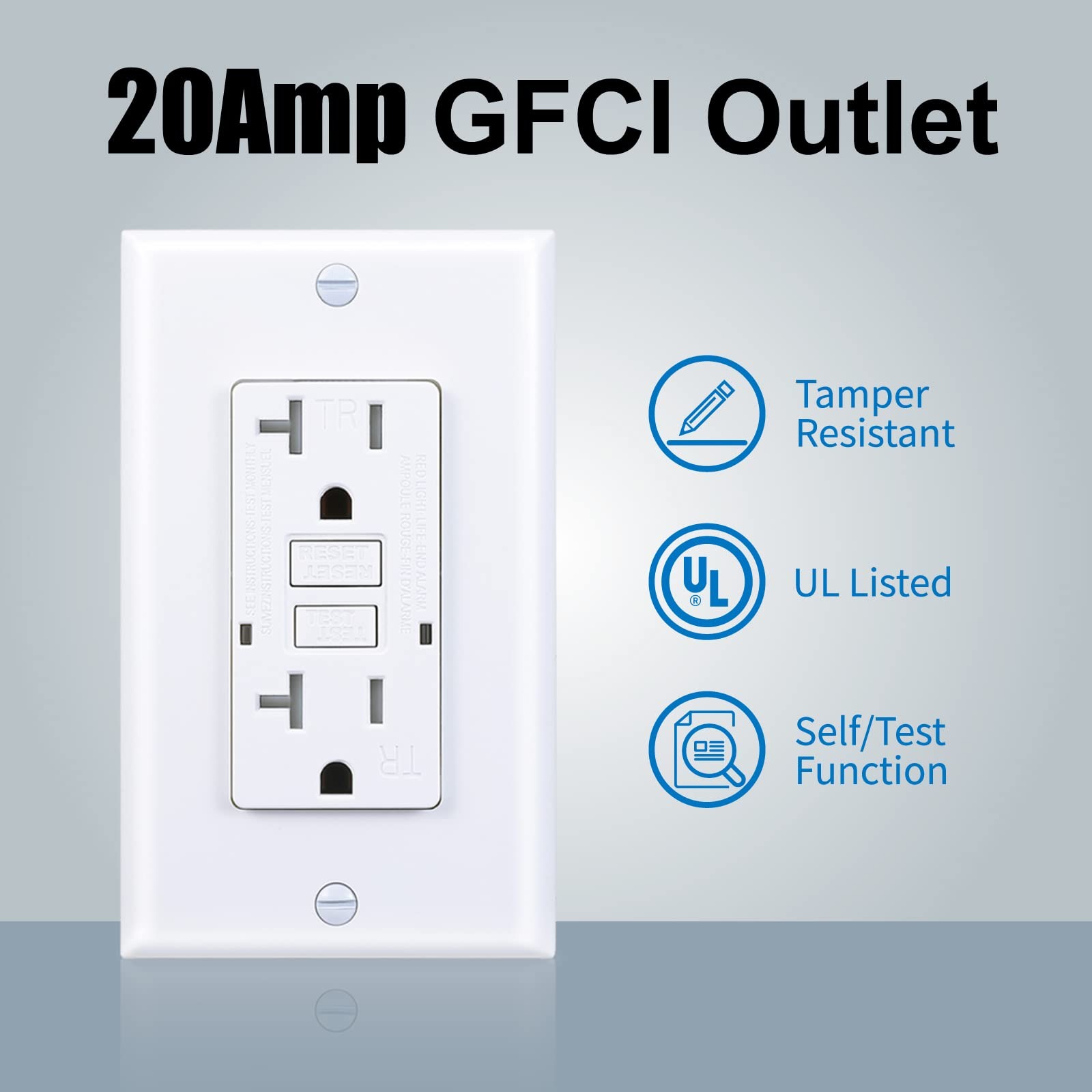 20 Amp GFCI Outlet, Tamper-Resistant Receptacle with LED 20A 1 Pack, White