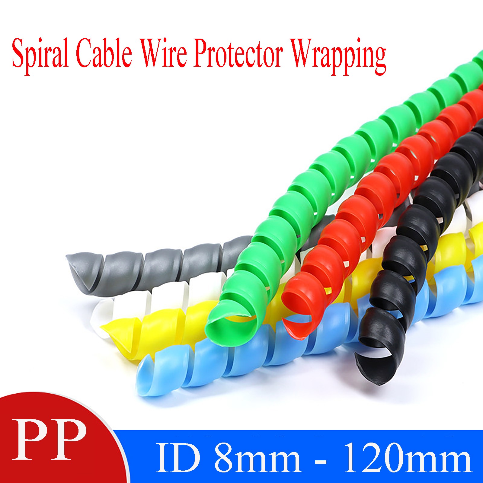 Spiral Cable Wire Protector Wrapping Sleeve Line Organizer Tube Cover ID 8-120mm