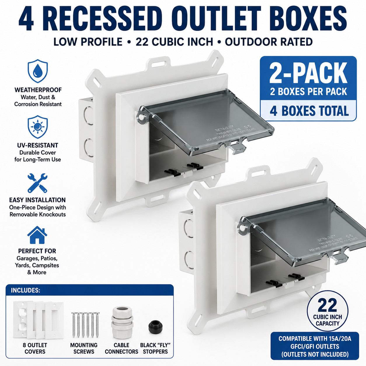 4 Low Profile Recessed Outlet Boxes DBHS1C-1 22 Cu In Outdoor Electrical Box New