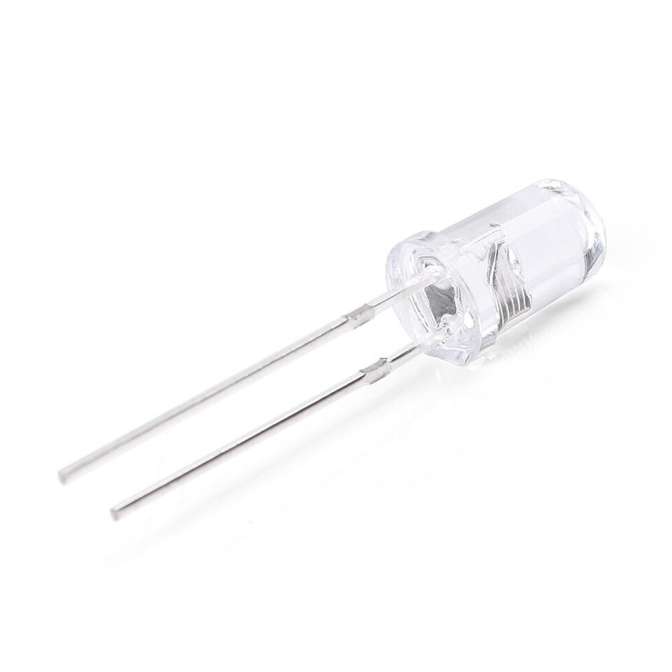 100x White LED 5mm Round Top Transparent Clear Tip PCB Board Solder F5 Bulbs