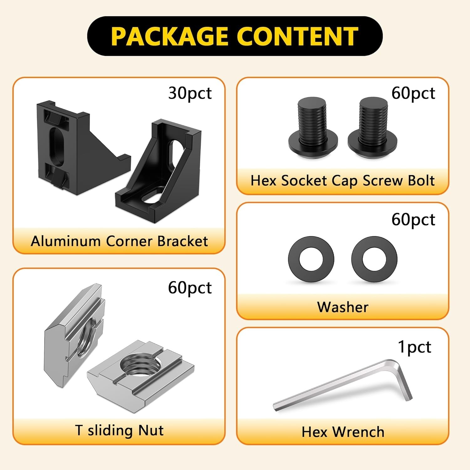 30 Set Black 2020 Series Aluminum Extrusion Profile Connector, Includes 1pc W…