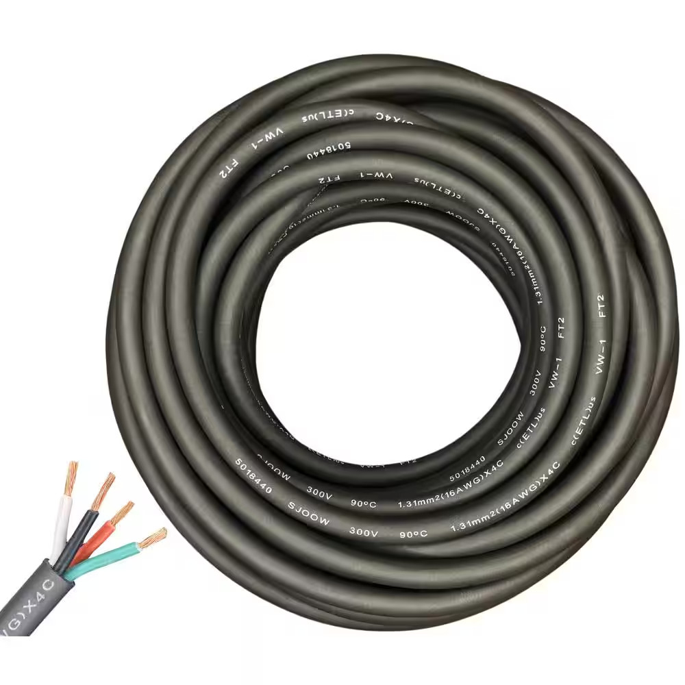 Cable Cord 200 Ft. 16/4 16-Gauge 4 Conductor 300-Volt Black SJOOW Durable New