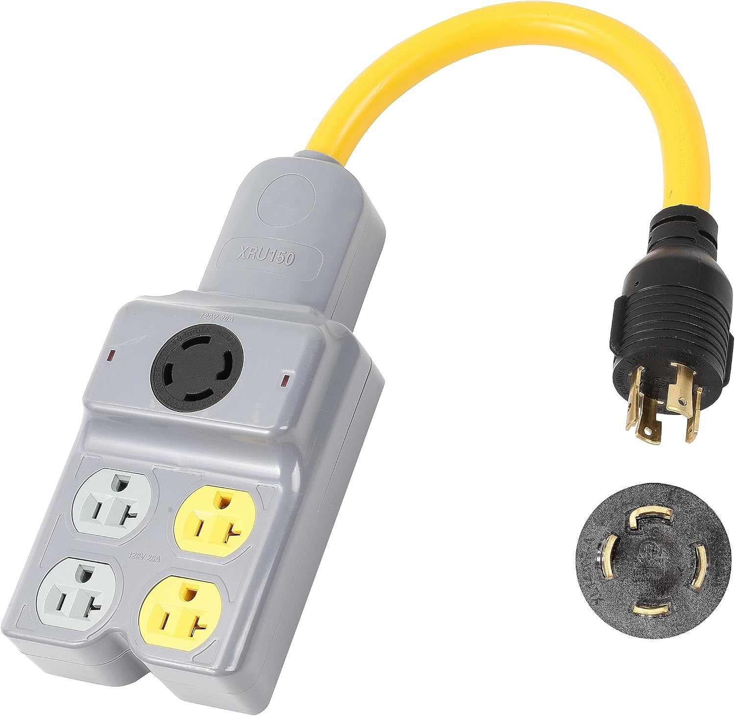 NEMA L14-30P to 4 Port 5-15R 5-20R L14-30R 1.5 Feet 5 Outlet 120/240V 30 Amp 4 P