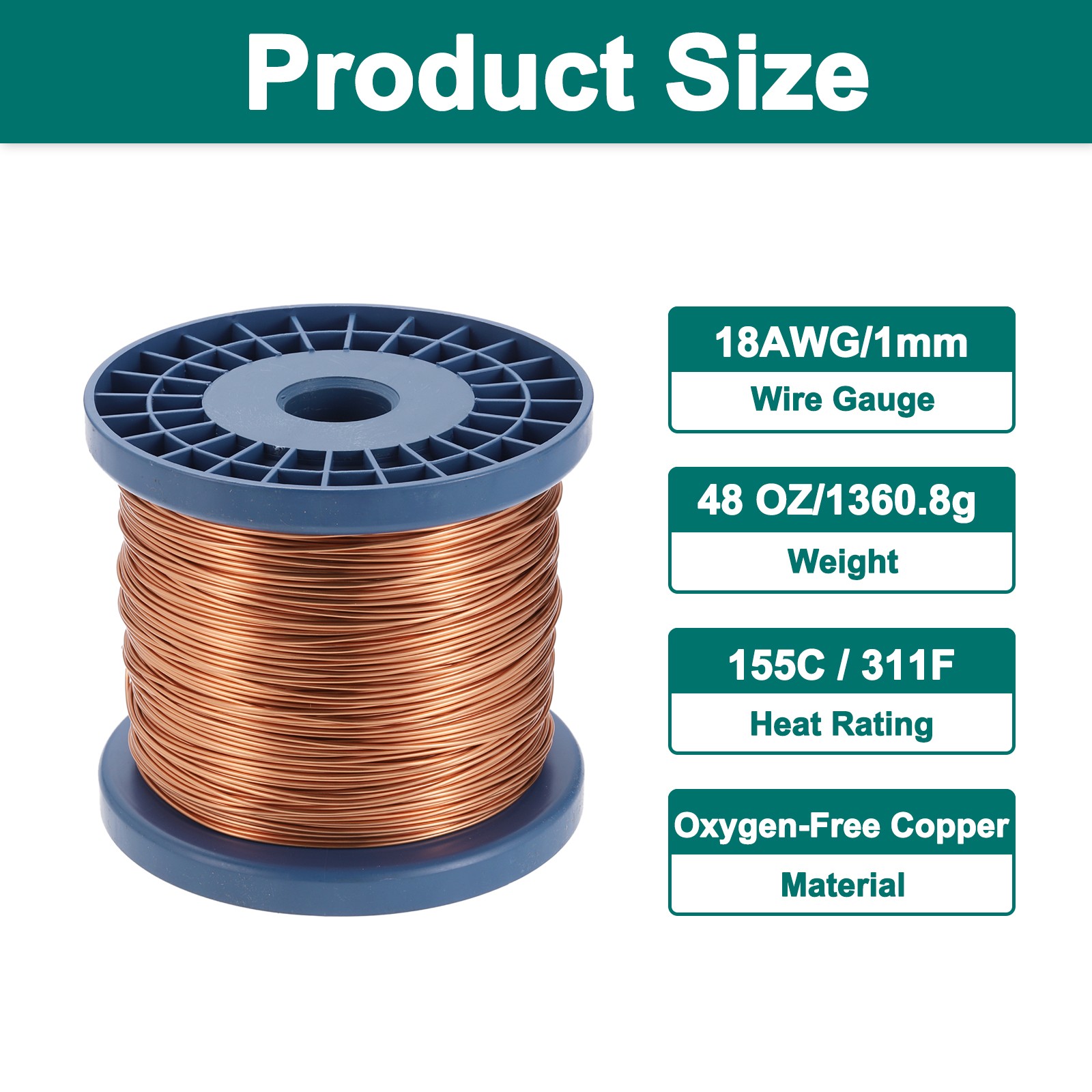 18 AWG Magnet Wire, 18 Gauge 48 oz Enameled Copper Wire, 155C(311F)