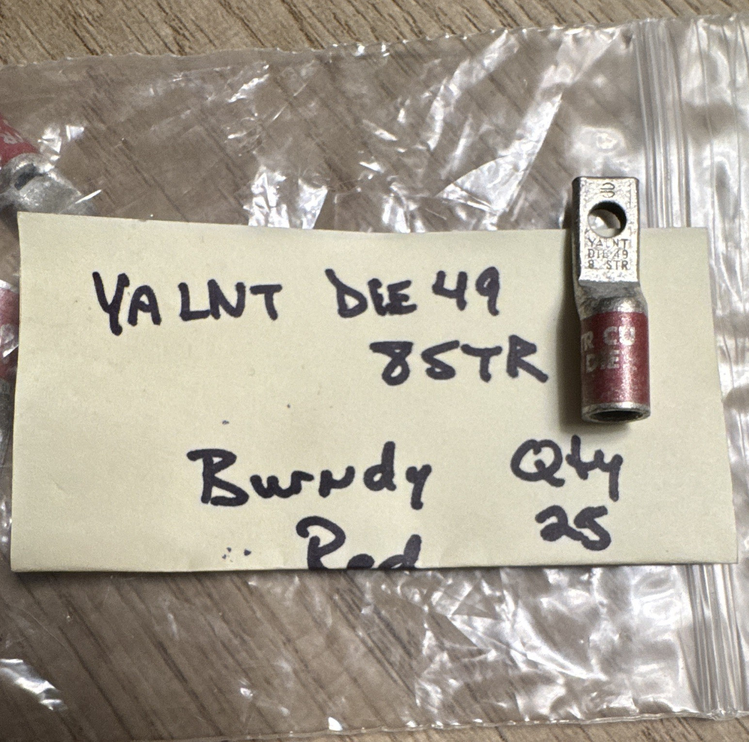 Lot of 25, BURNDY Copper Ring Lug Crimp Connector Red/Silver YALNT DIE 49
