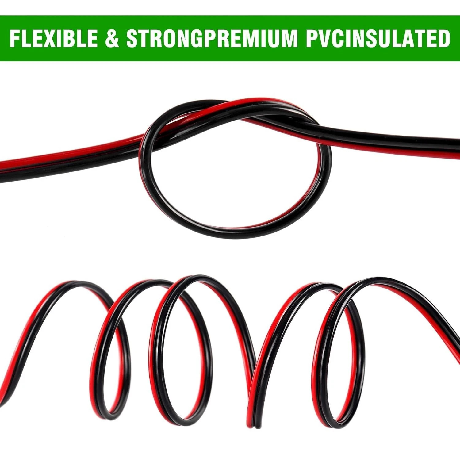 12 Gauge Wire 100FT, 2 Conductor Electrical Cable – Red and Black, Low Voltage