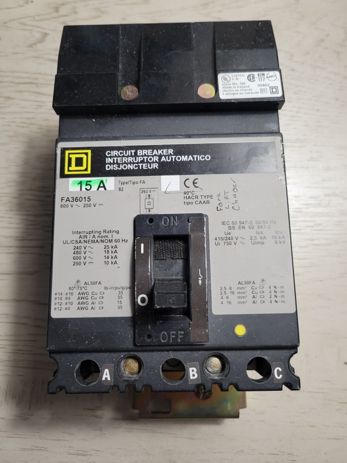 Square D FH36015 I-Line Circuit Breaker 15A 3P 250V Type FA 15 Amp 3 Pole 3PH