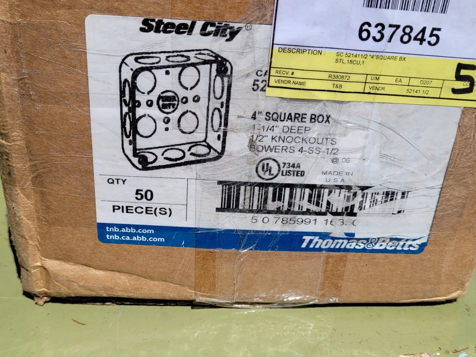 (5) New Steel City Pre-Galvanized Steel Square Box 4″ x-1-1/2″ Deep 52141 1/2″