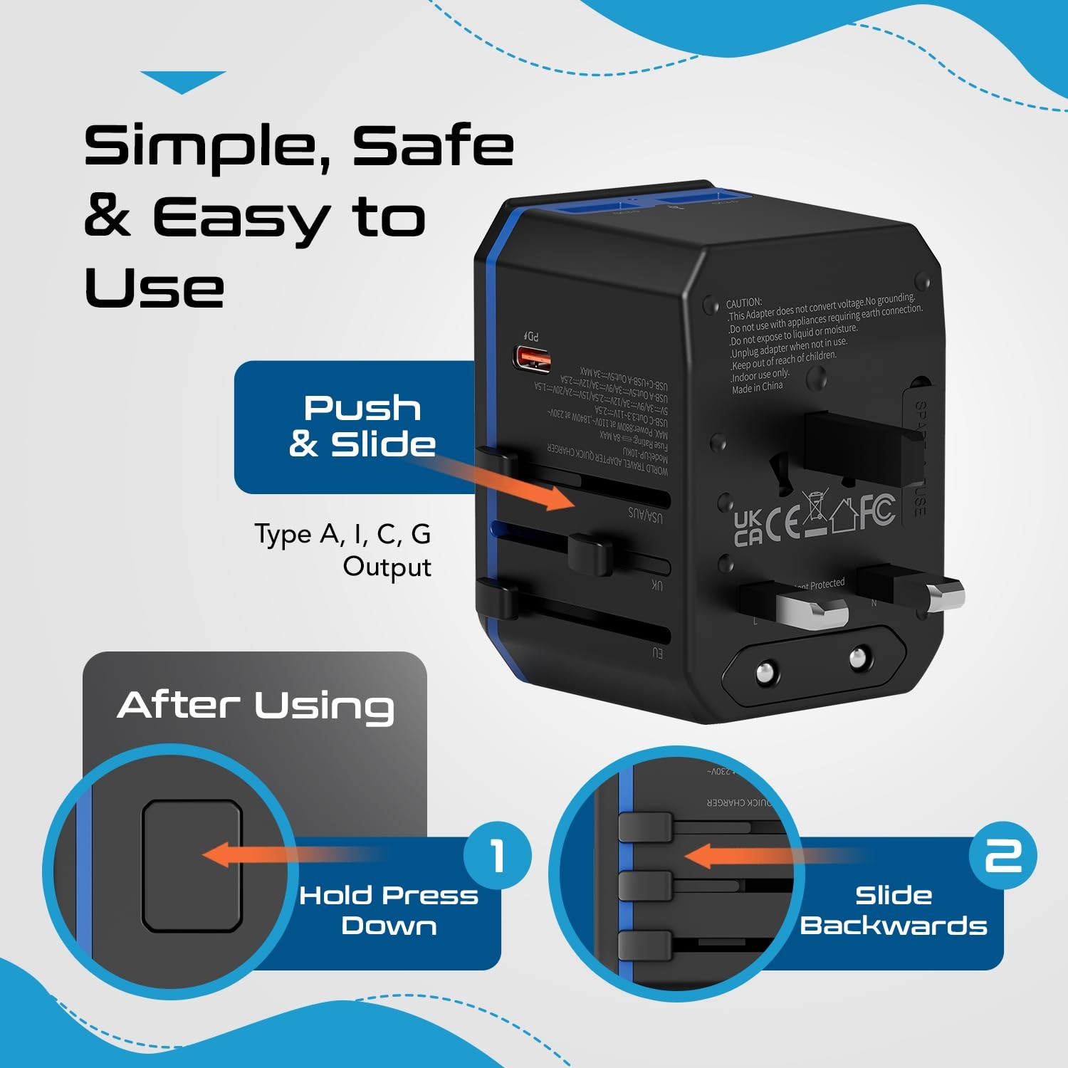 Ceptics International Power Adapter, World Travel USB Type C QC 3.0 18W PD Plug