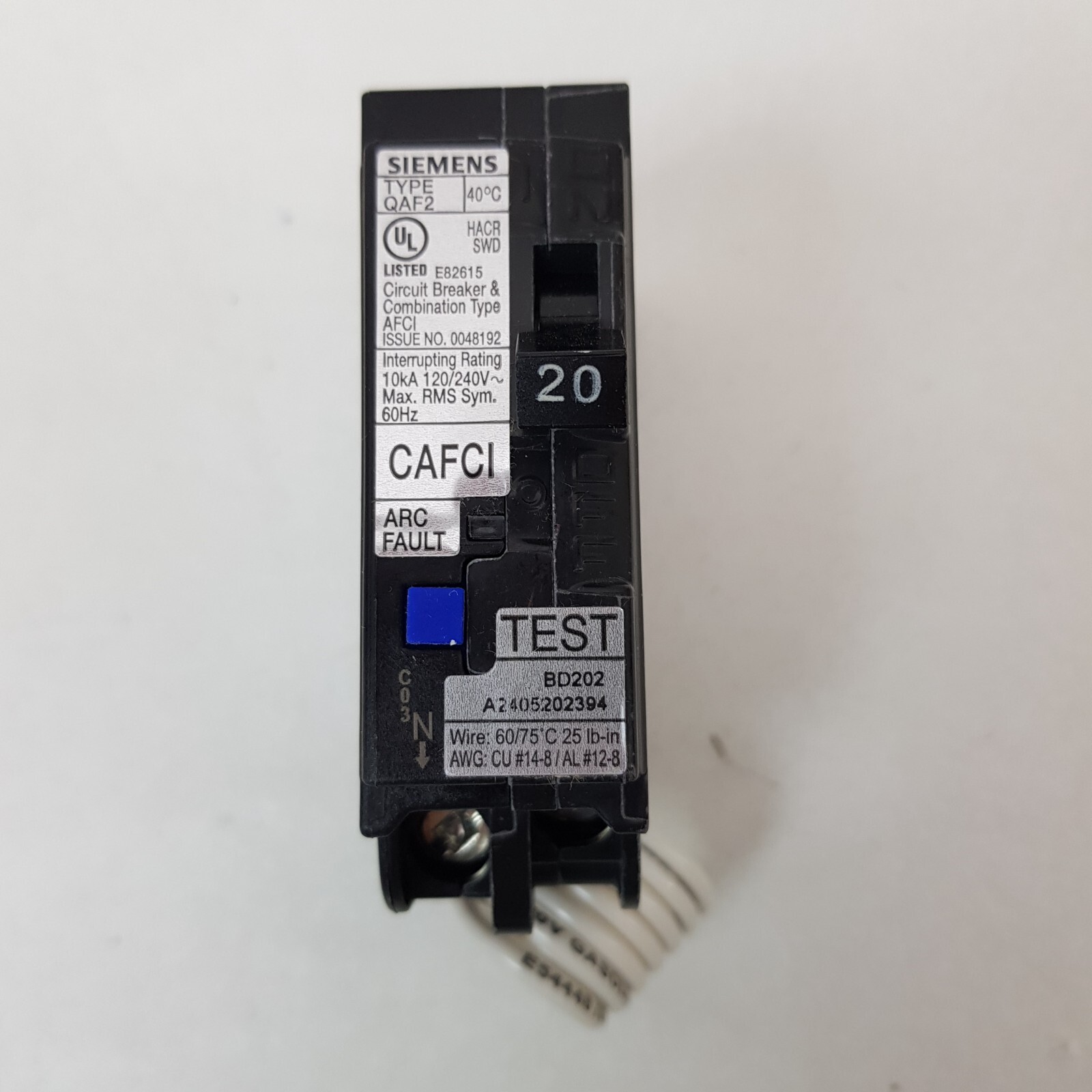 Siemens QA120AFC 20-Amp Single Pole 120-Volt Plug-On AFCI Breaker Free Shipping