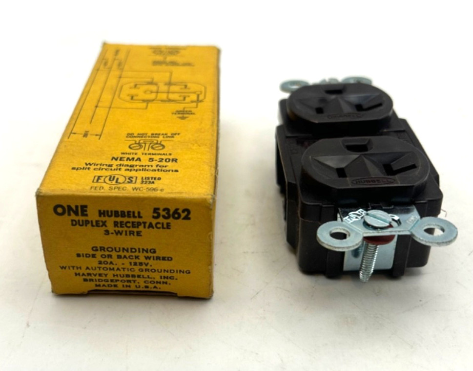 NOS Hubbell 5362 Duplex Receptacle 20A 125V NEMA 5-20R Outlet USA