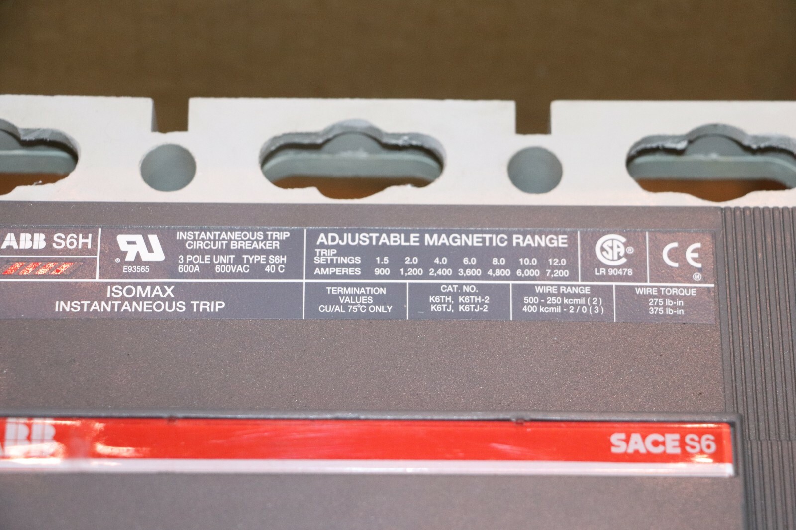 ABB S6H600MWS4 Instantaneous Trip Circuit Breaker 600A New