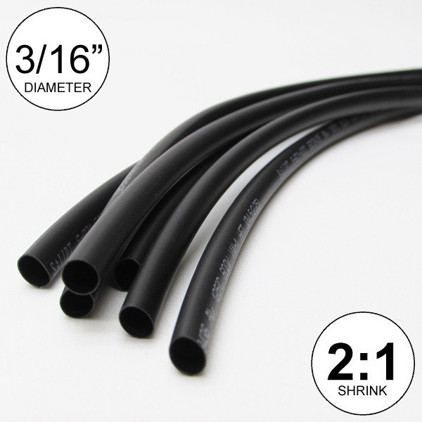 3/16″ ID Black Heat Shrink Tube 2:1 ratio wrap (6×9″ = 4 ft) inch/feet/to 4.5mm