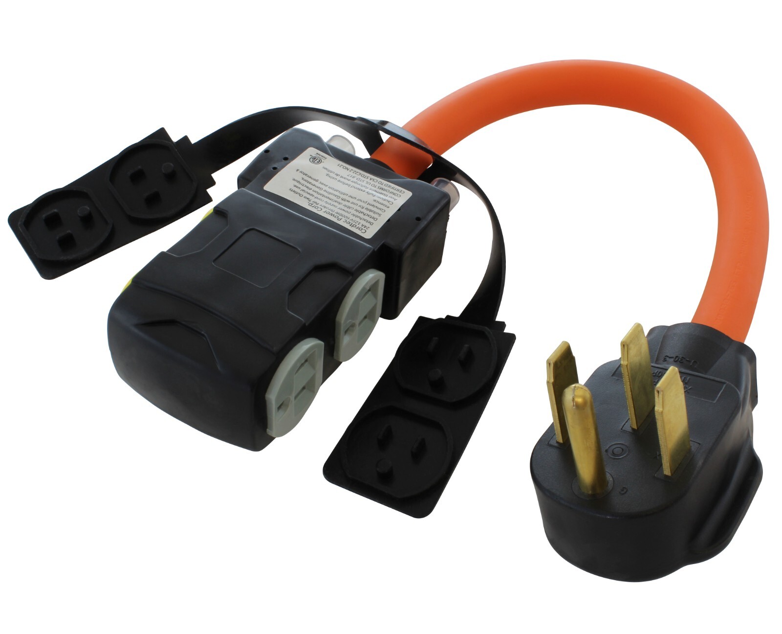 50A NEMA 14-50P to 4 20A NEMA 5-20R Adapter With 24 Amp Breakers by AC WORKS®