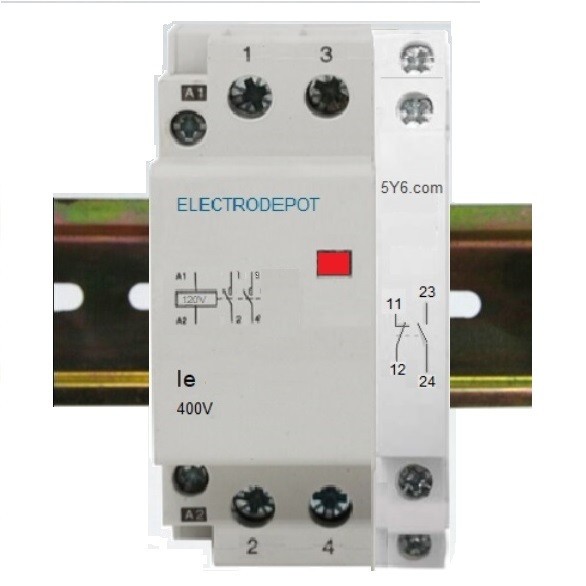 2 Pole Contactor 220V Coil, N/O 30A, 50A, 40A HVAC, Auxiliary Contact DIN Rail