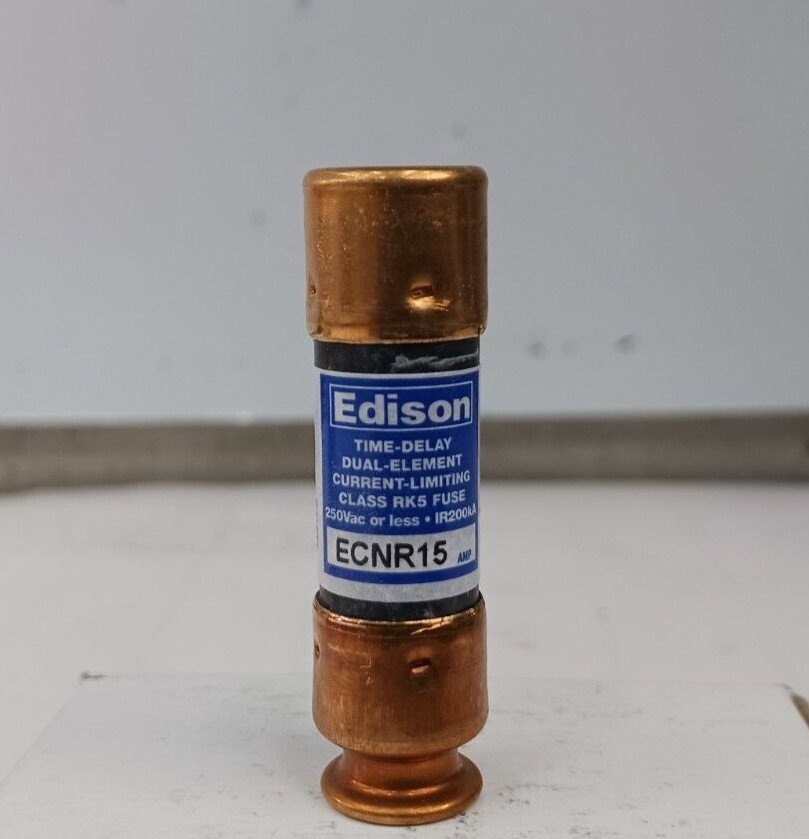BOX OF 10) NEW EDISON 15 AMP TIME-DELAY CLASS RK5 FUSE 250 VAC ECNR15