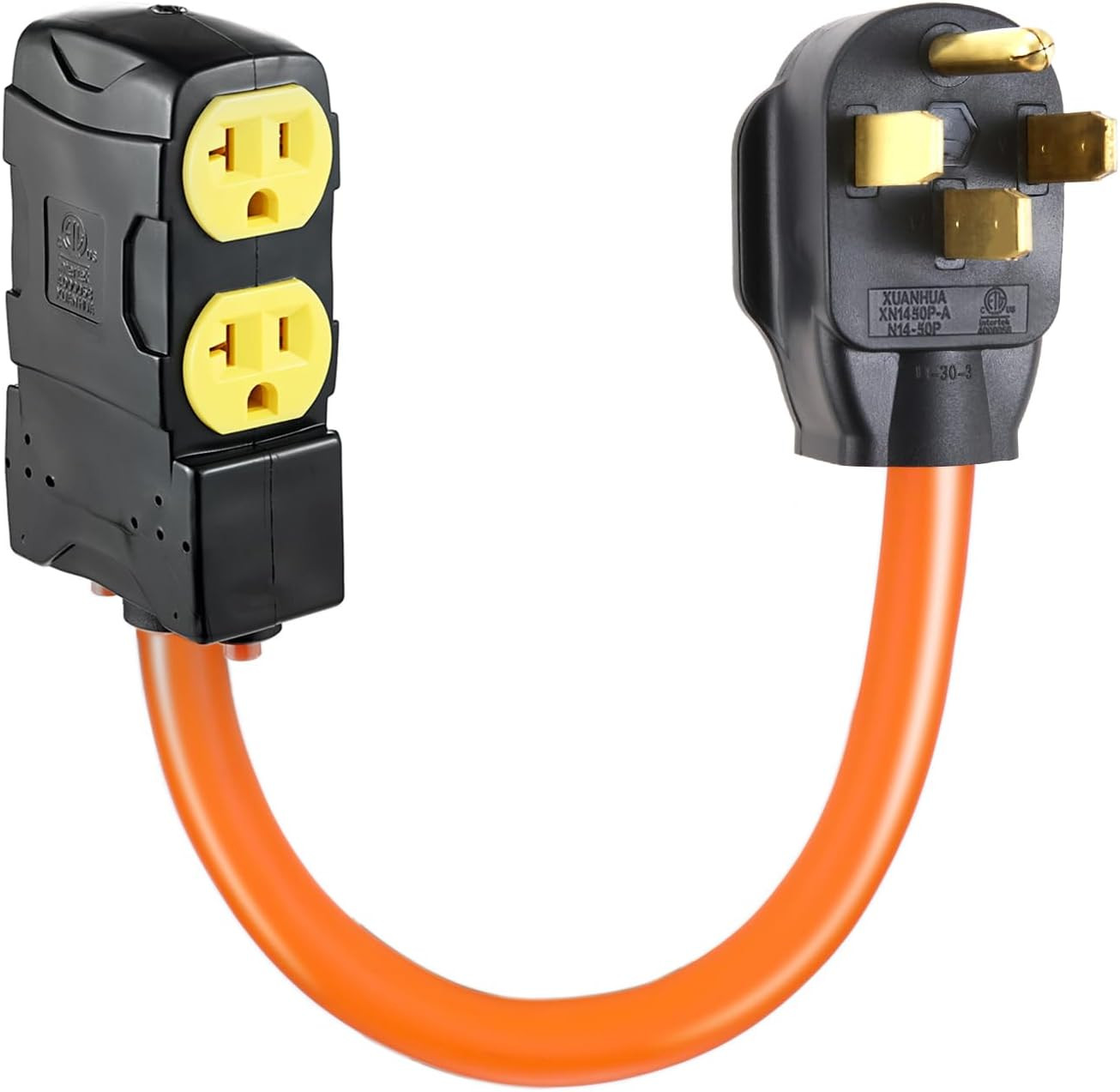 NEMA 14-50P Male to 5-20R/15R Female RV Distribution Adapter 1.5FT, 50 Amp to 20