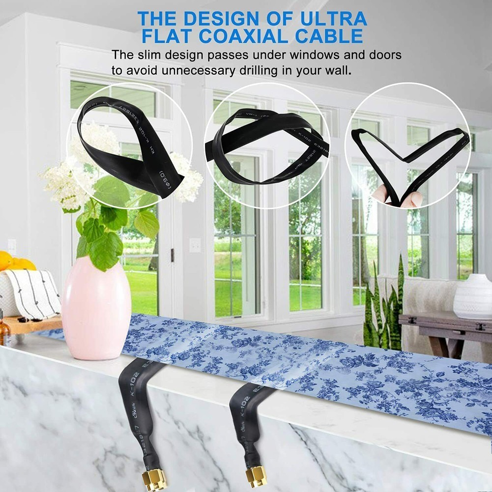 RP-SMA, Helium Ultra Low Loss 30cm Flat Coaxial Cable Extension Pigtail