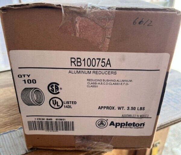 APPLETON ELECTRIC Reducing Bushing RB100-75A – Aluminum, 3/4 in-1 QTY: 100