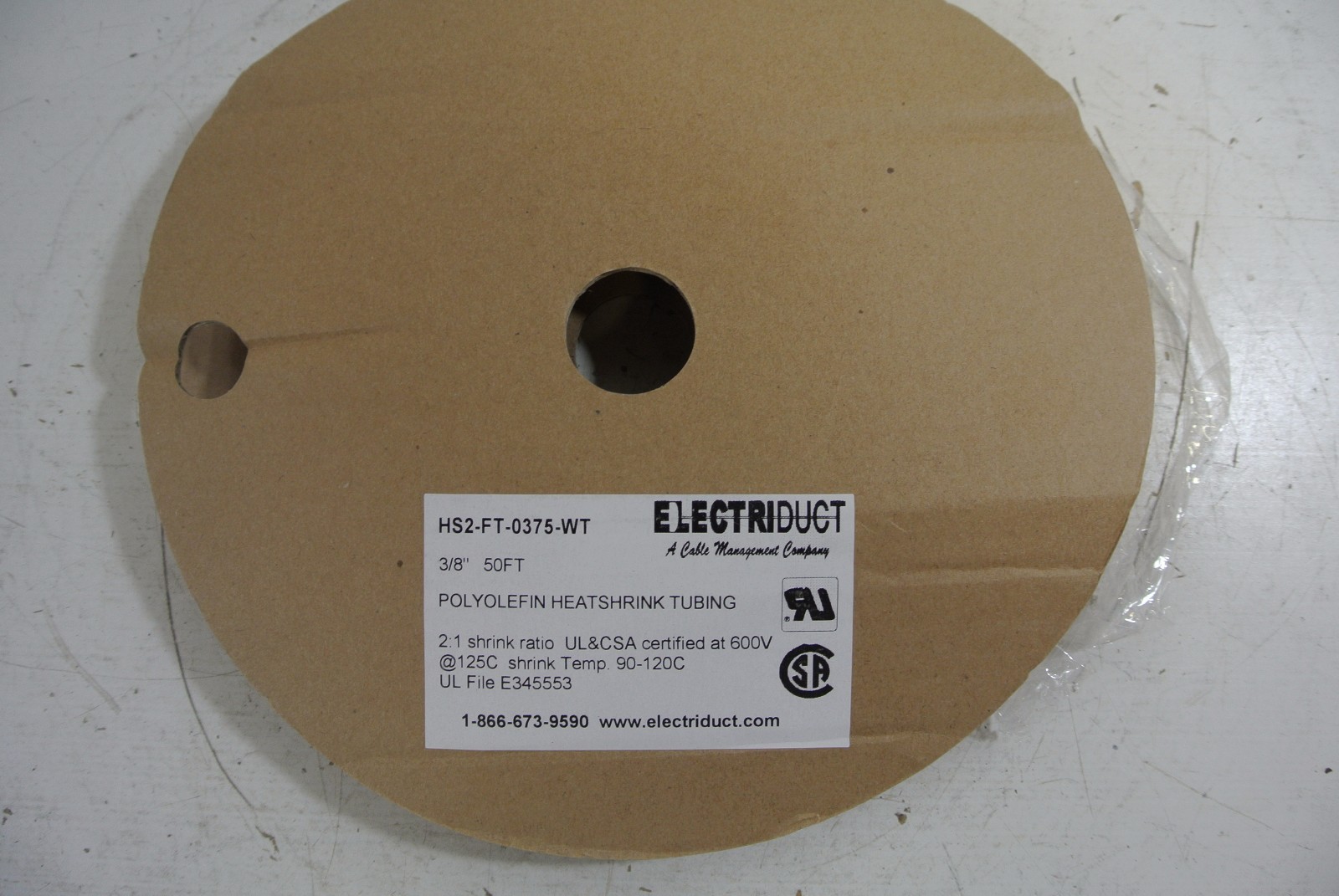 Electriduct heat shrink tubing 2:1 50 FT 3/8” Cat: HS2-FT-0375-WT