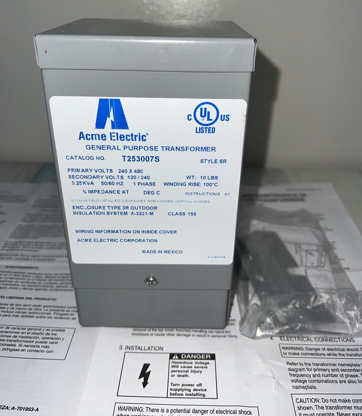 ACME Power Supply 4WUA2 T253007S primary 240-480V secondary 120/240 V NEW