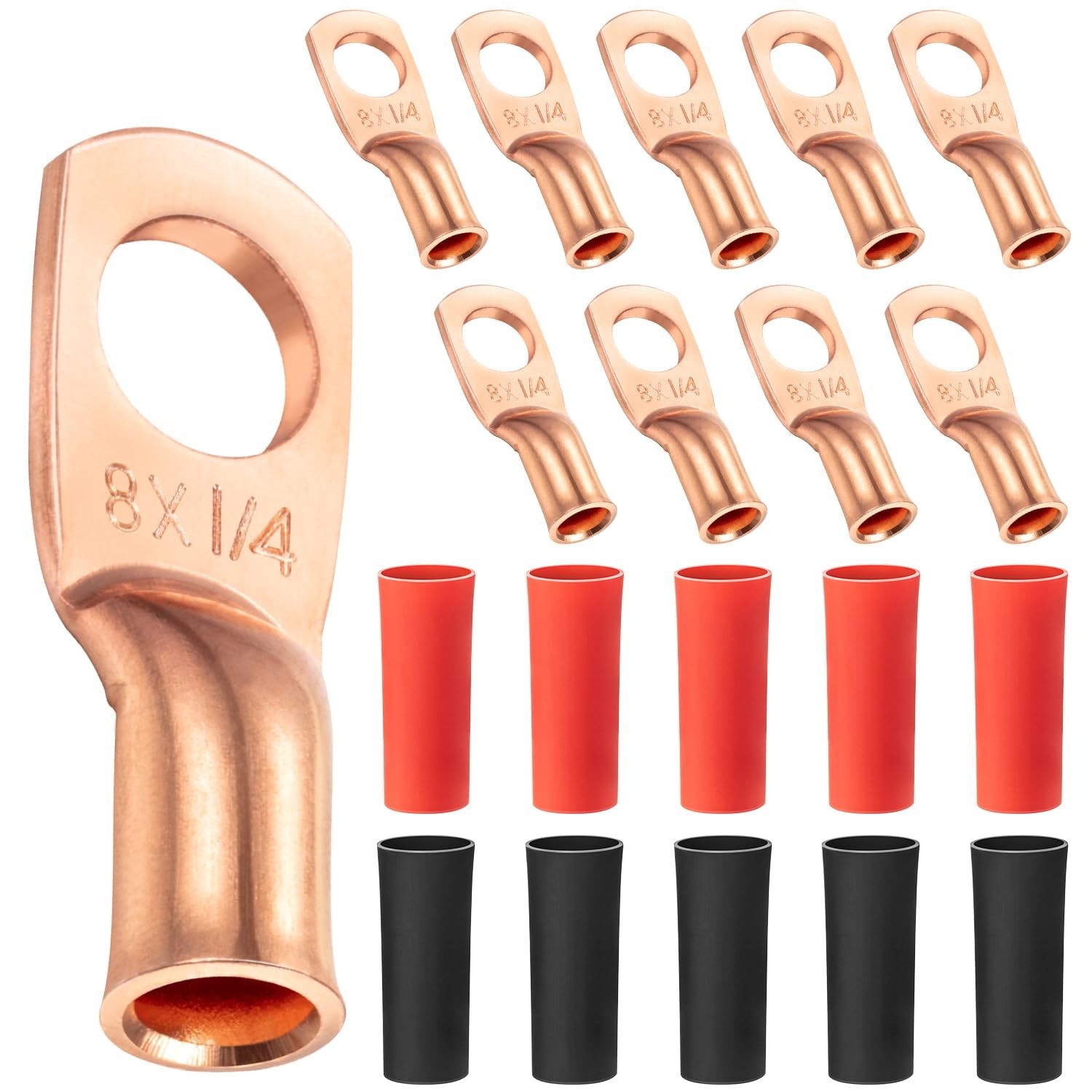 Heavy-Duty 8 AWG Copper Crimp Lugs with Heat Shrink – Certified, 10 Pack