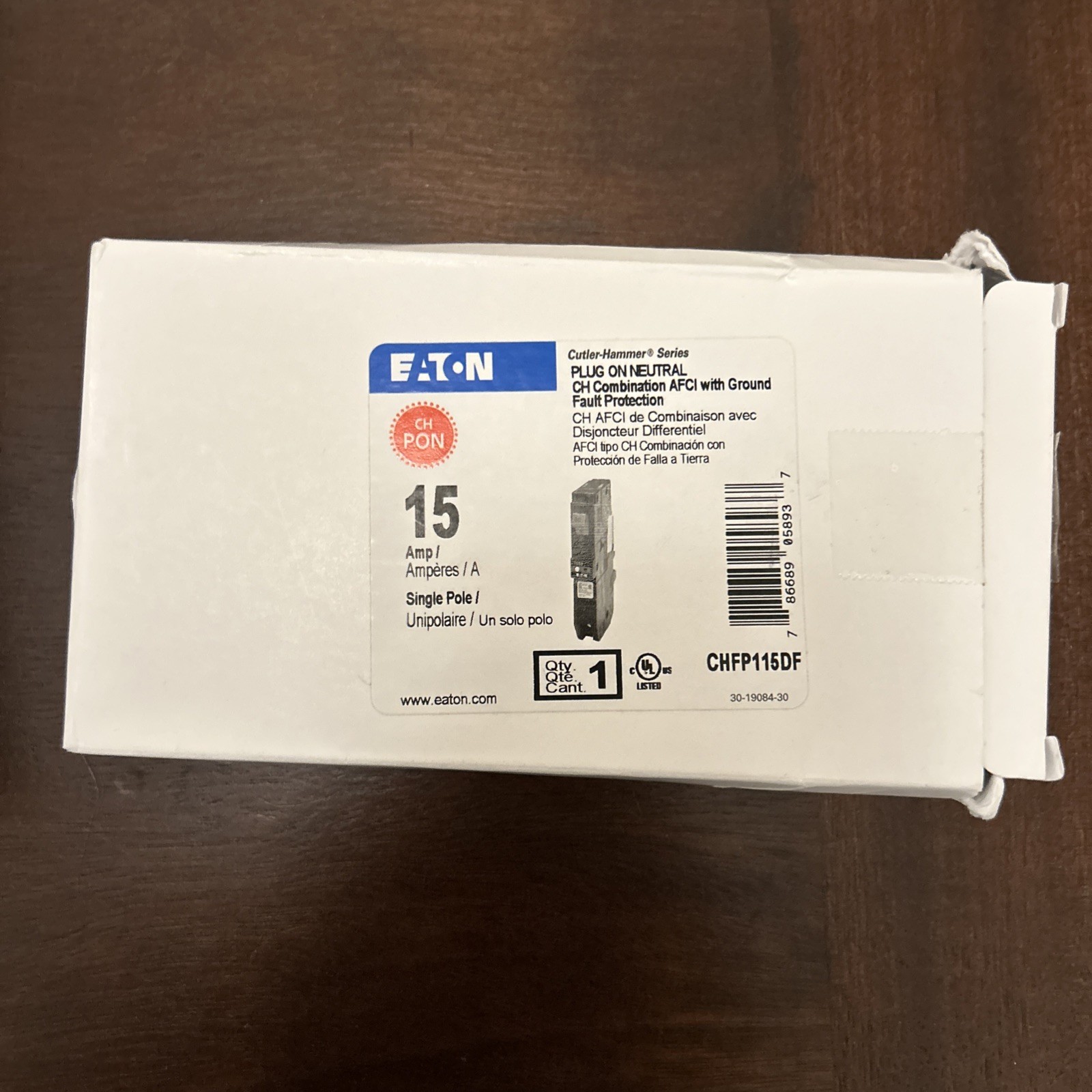 Eaton 15amp Dual Function Plug On Neutral Breaker CHFP115DF