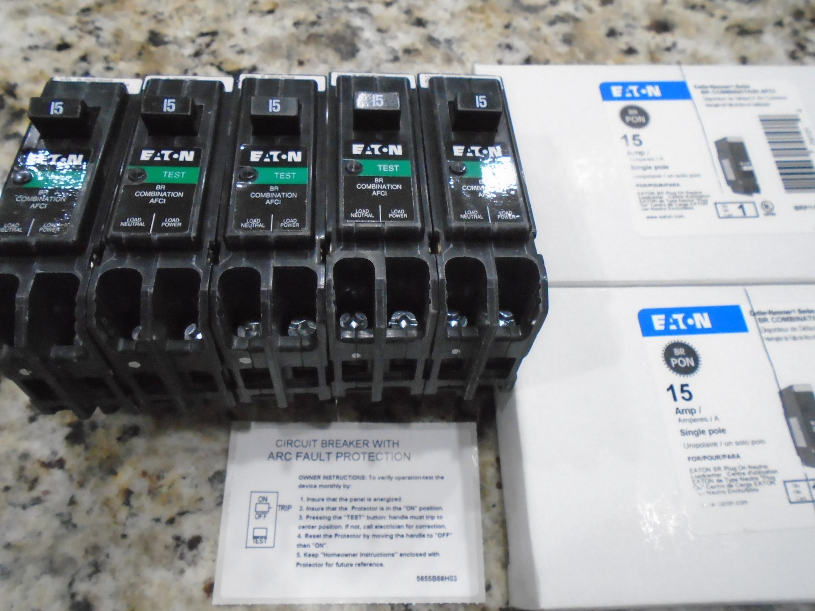 5 X EATON BRP115AF 15AMP COMBINATION ARC FAULT AFCI CIRCUIT BREAKERS ALL ARE NEW