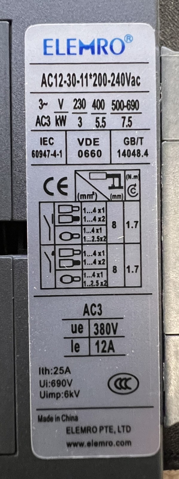 NEW AC09-30-11 *200-240V Contactor 9A 4KW/400V Elemro Schutz 3‑pole